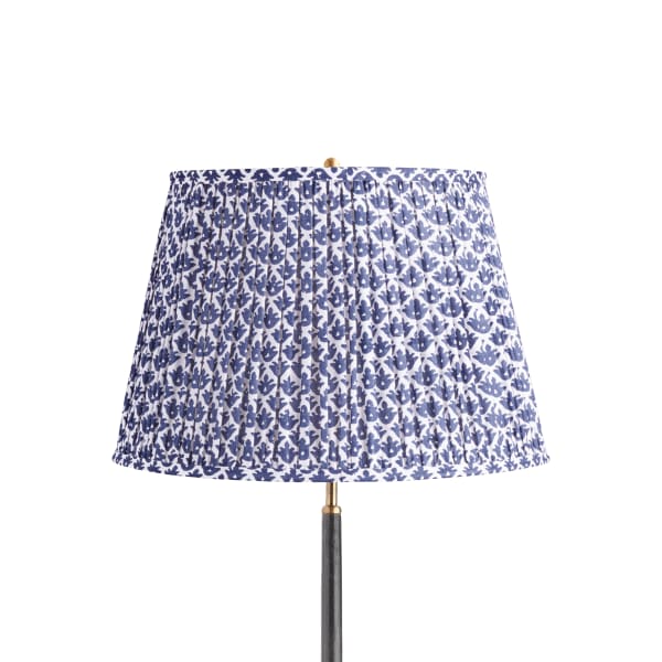 18 inch straight empire shade in temple blue block printed cotton