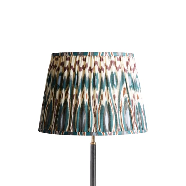 16 inch straight empire shade for cordless lamps printed linen ikat shade in teal Heraldic