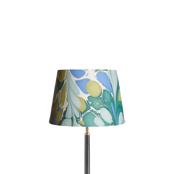 12 inch straight empire shade for cordless lamps in hand made marbled paper in green and blue roya