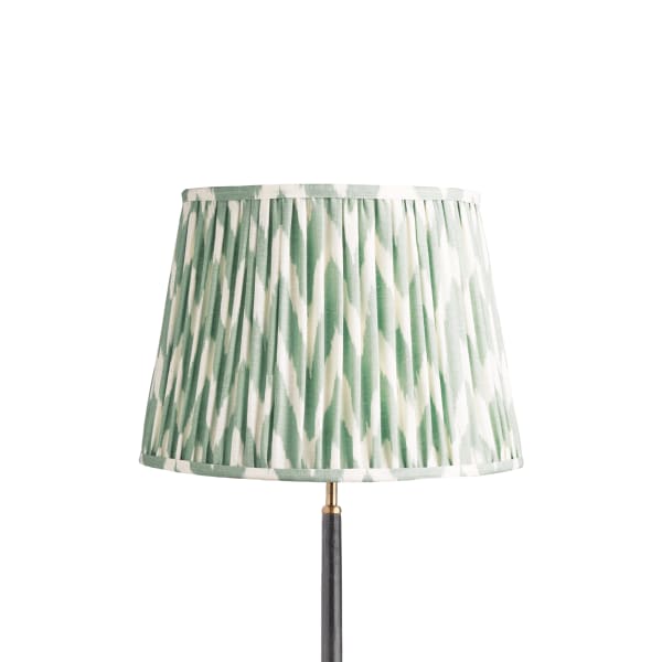 16 inch straight empire shade for cordless lamps printed linen ikat shade in eau-de-nil zig-zag