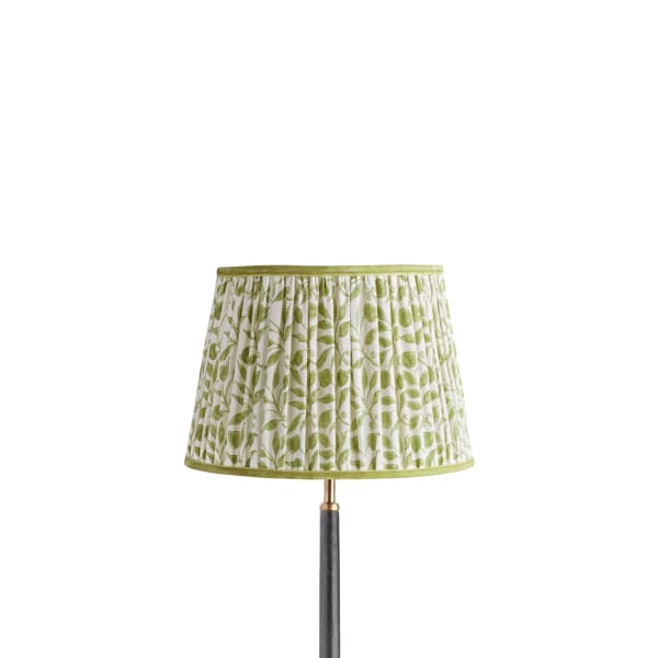 12 inch straight empire shade for cordless lamps in thyme Rosehip linen by Morris & Co