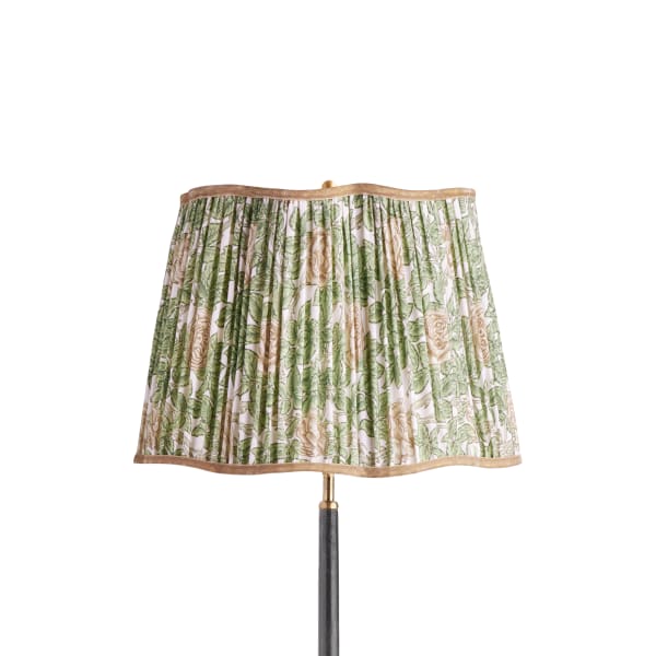 16 inch straight empire scalloped shade in leafy arbour Rambling Rose linen by Morris & Co