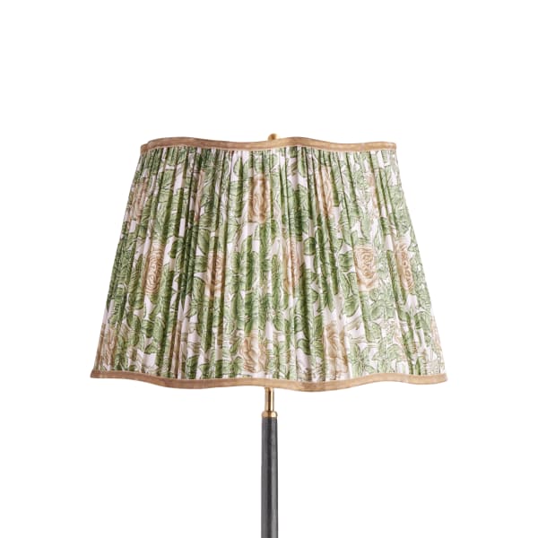 18 inch straight empire scalloped shade in leafy arbour Rambling Rose linen by Morris & Co