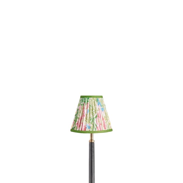 6 inch empire shade for cordless lamps in boughs green and rose Bower printed cotton by Morris & co.