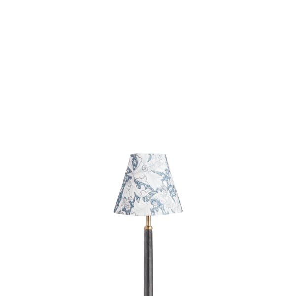 6 inch empire shade for cordless lamps in slate blue Wallflower printed cotton by Morris & co.