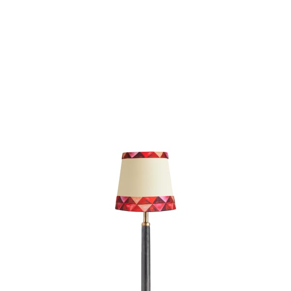 5.5 inch tall tapered shade for cordless lamps in red card harlequin by Matthew Williamson