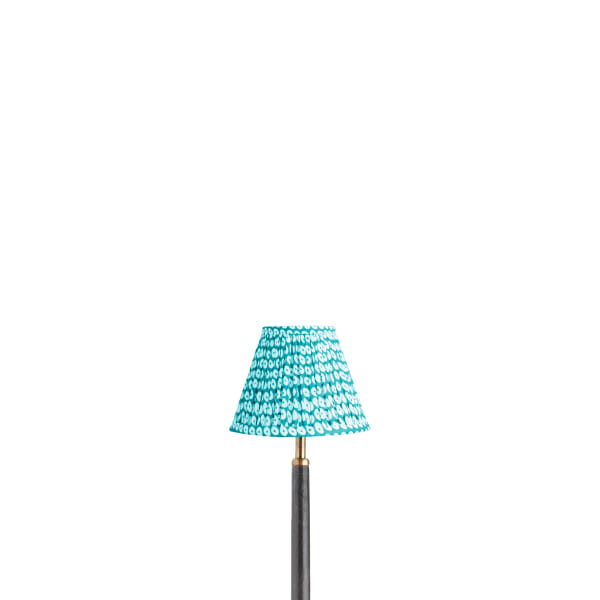 6 inch empire shade for cordless lamps in blue block printed cotton
