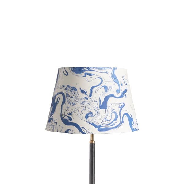14 inch straight empire reversible gimbal hand marbled paper shade in blue and white Tiber
