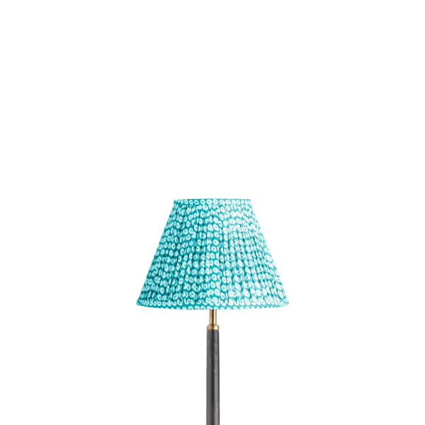 10 inch empire shade for cordless lamps in blue block printed cotton