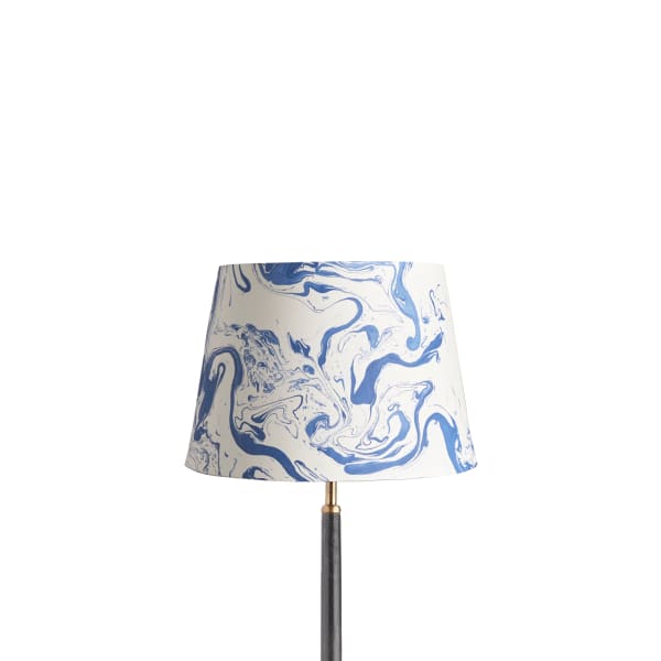 12 inch straight empire reversible gimbal hand marbled paper shade in blue and white Tiber