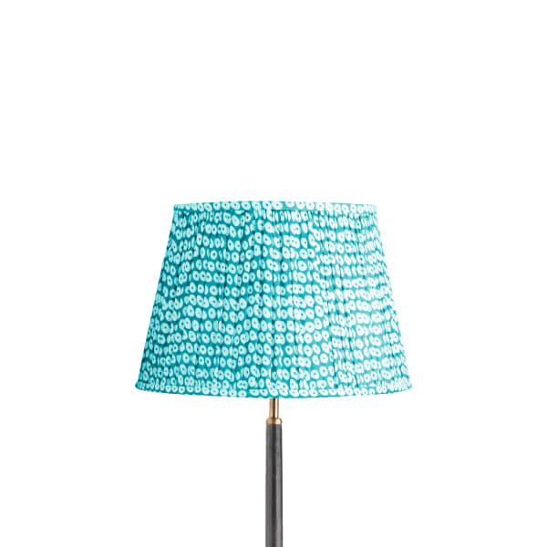 14 inch straight empire reversible gimbal shade in blue block printed cotton