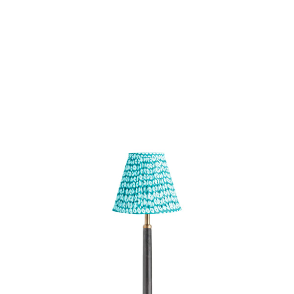 6 inch empire clip on shade in blue block printed cotton