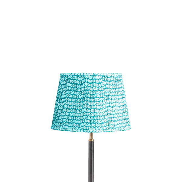 12 inch straight empire reversible gimbal shade in blue block printed cotton