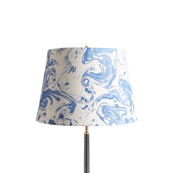 16 inch straight empire hand marbled paper shade in blue and white Tiber