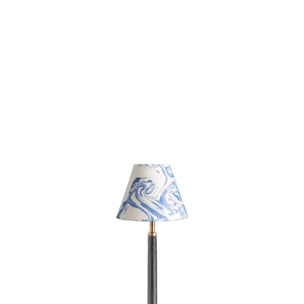 6 inch empire shade for cordless lamps in blue and white Tiber hand marbled paper