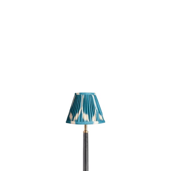 6 inch empire shade for cordless lamps in yoda ikat printed turkish blue silk