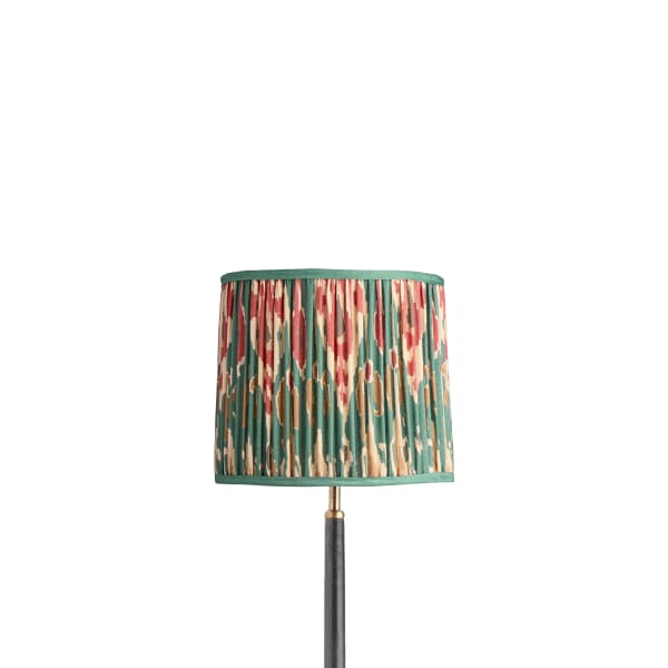 10 inch tapered drum shade for cordless lamps in red aqua Bokhara gathered linen by GP & J Baker