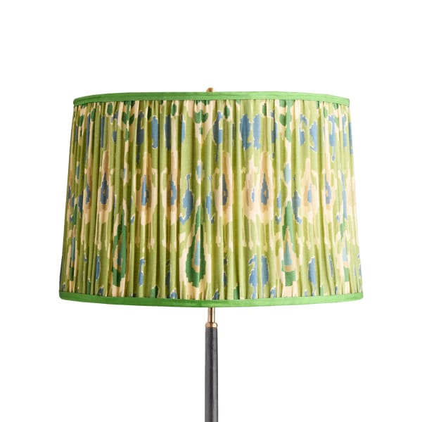 20 inch tapered drum shade in green blue Bokhara gathered linen by GP & J Baker