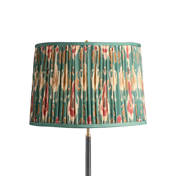 18 inch tapered drum shade in red aqua Bokhara gathered linen by GP & J Baker