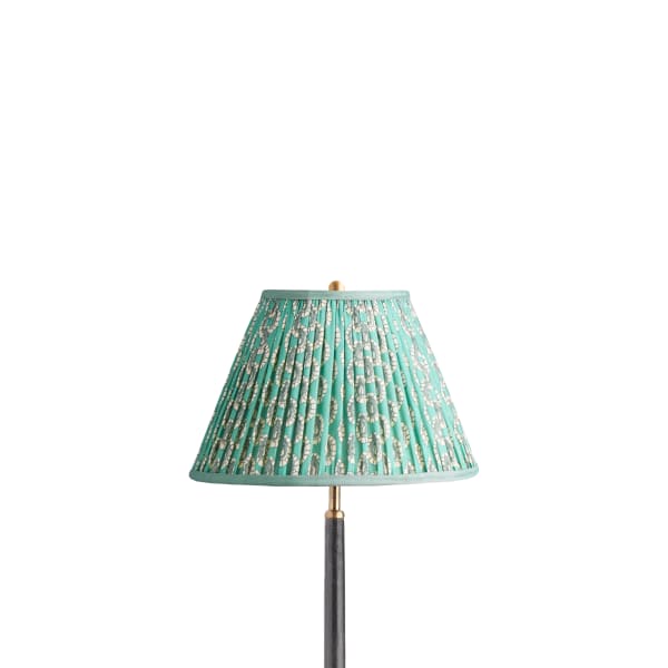 12 inch empire shade in aqua block printed Dotty gathered cotton by GP & J Baker