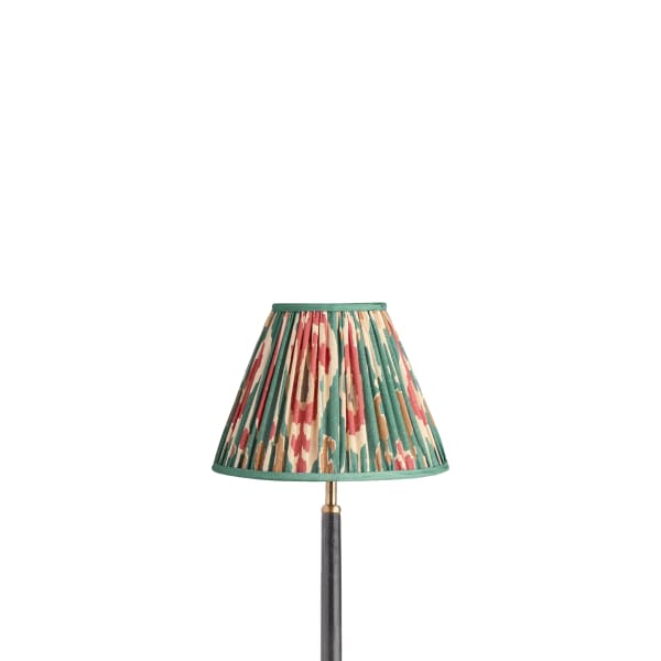 10 inch empire shade for cordless lamps in red aqua Bokhara gathered linen by GP & J Baker
