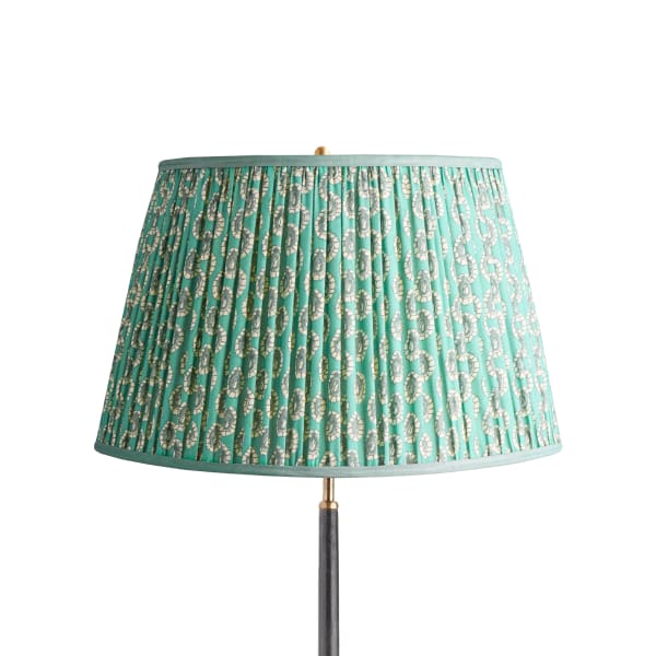 20 inch straight empire shade in aqua block printed Dotty gathered cotton by GP & J Baker