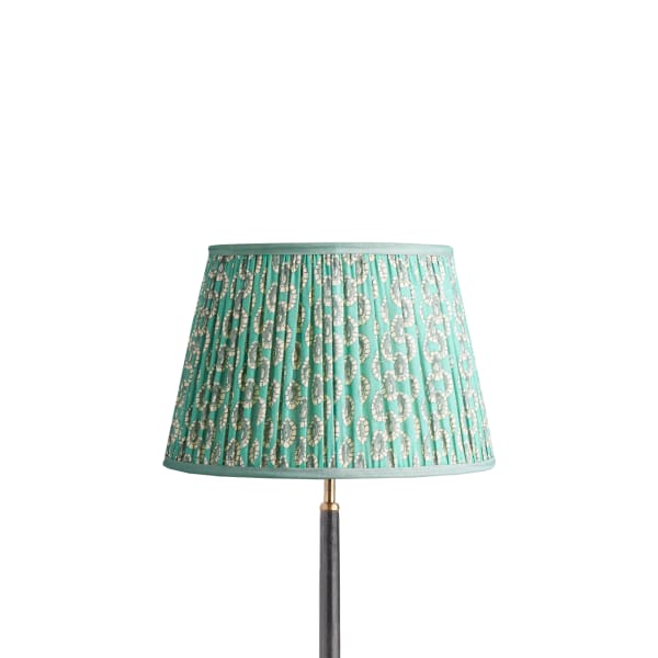 14 inch straight empire reversible gimbal shade in aqua block printed Dotty gathered cotton by GP & J Baker