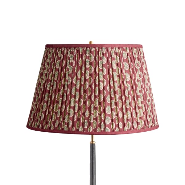 20 inch straight empire shade in oxblood block printed Dotty gathered cotton by GP & J Baker