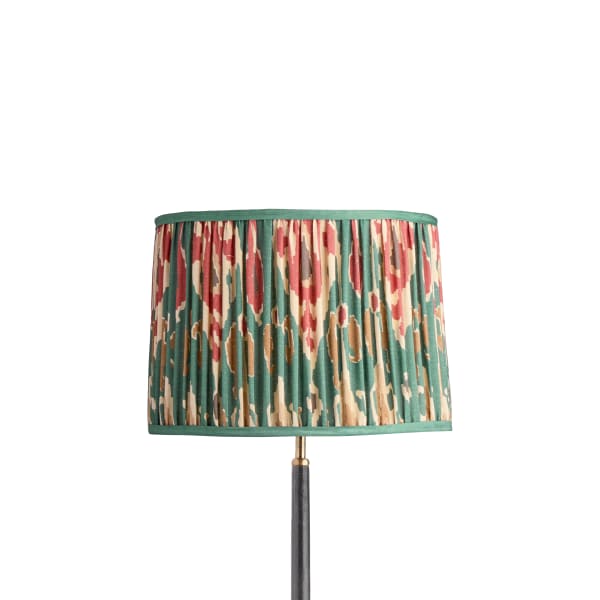 14 inch tapered drum reversible gimbal shade for cordless in red aqua Bokhara gathered linen by GP & J Baker