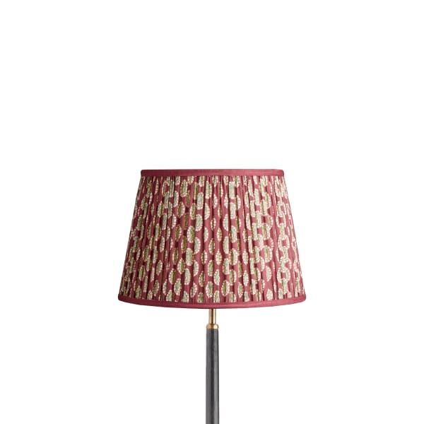 12 inch straight empire reversible gimbal shade in oxblood block printed Dotty gathered cotton by GP & J Baker