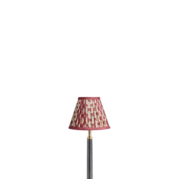 6 inch empire shade for cordless lamps in oxblood block printed Dotty gathered cotton by GP & J Baker
