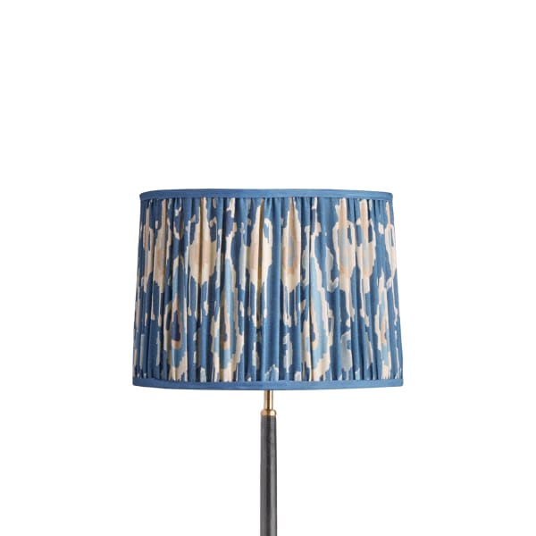 14 inch tapered drum reversible gimbal shade for cordless in denim Bokhara gathered linen by GP & J Baker