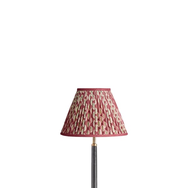 10 inch empire shade for cordless lamps in oxblood block printed Dotty gathered cotton by GP & J Baker