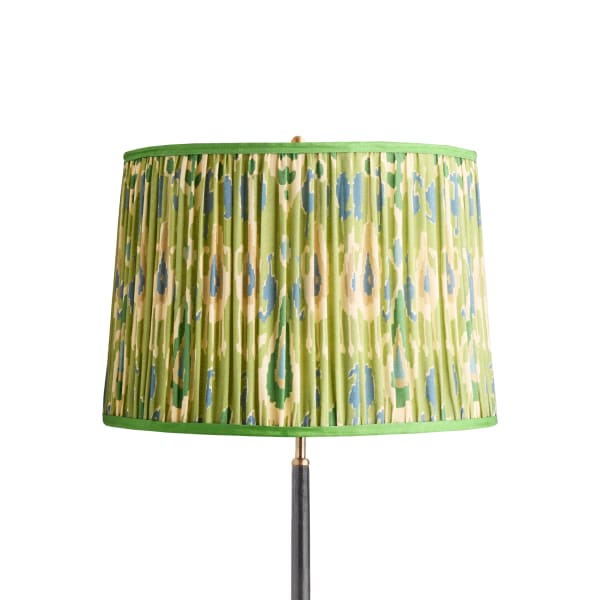 18 inch tapered drum shade in green blue Bokhara gathered linen by GP & J Baker