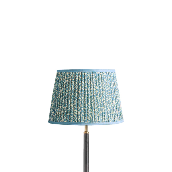 12 inch straight empire reversible gimbal shade in denim Tuffley gathered cotton by GP & J Baker