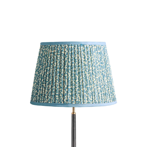 16 inch straight empire reversible gimbal shade in denim Tuffley gathered cotton by GP & J Baker