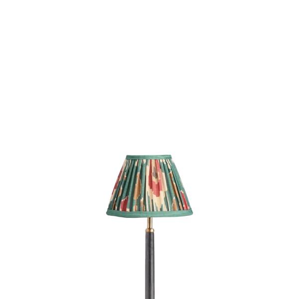 8 inch empire shade for cordless lamps in red aqua Bokhara gathered linen by GP & J Baker
