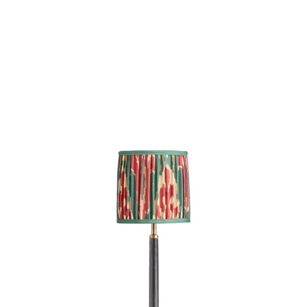 6 inch tapered drum shade for cordless lamps in red aqua Bokhara gathered linen by GP & J Baker