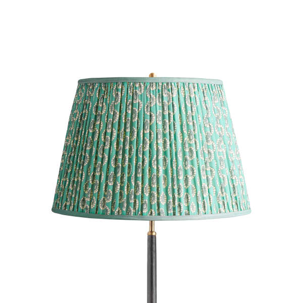18 inch straight empire shade in aqua block printed Dotty gathered cotton by GP & J Baker