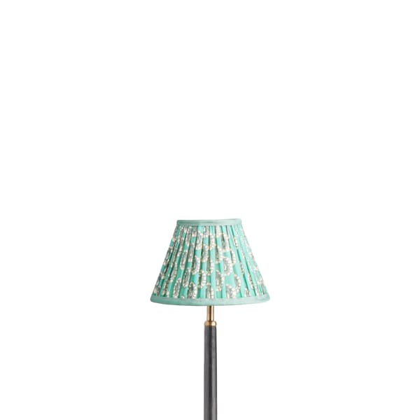 8 inch empire shade for cordless lamps in aqua block printed Dotty gathered cotton by GP & J Baker