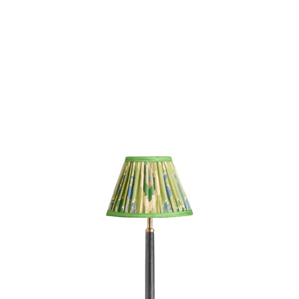 8 inch empire shade for cordless lamps in green blue Bokhara gathered linen by GP & J Baker