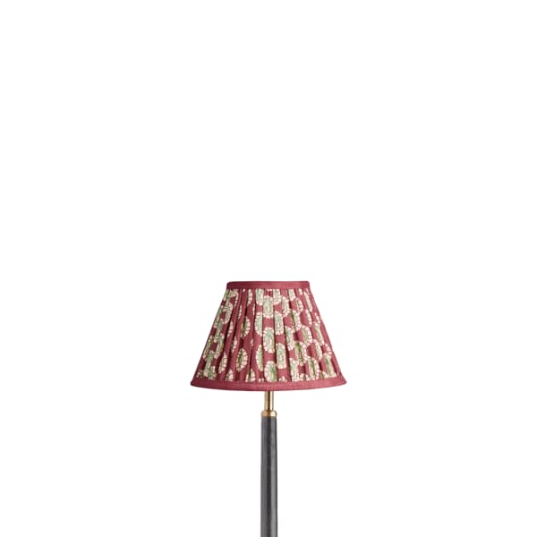 8 inch empire shade for cordless lamps in oxblood block printed Dotty gathered cotton by GP & J Baker