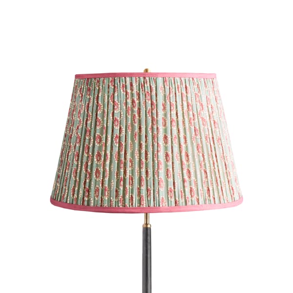 18 inch straight empire shade in aqua pink block printed Dotty gathered cotton by GP & J Baker