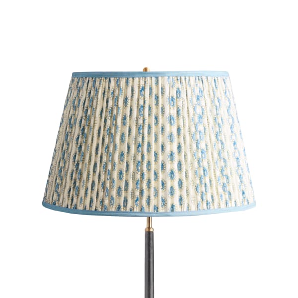 20 inch straight empire shade in blue and white block printed Dotty gathered cotton by GP & J Baker