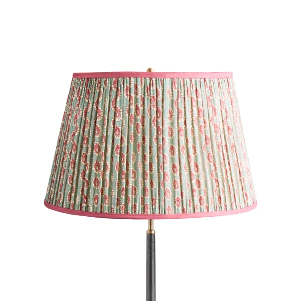 20 inch straight empire shade in aqua pink block printed Dotty gathered cotton by GP & J Baker