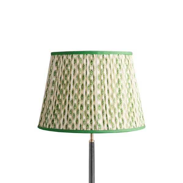 16 inch straight empire reversible gimbal shade in green and white block printed Dotty gathered cotton by GP & J Baker