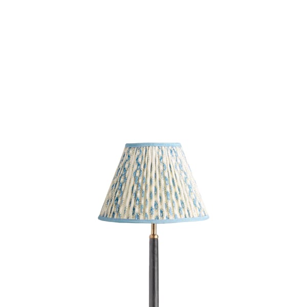 10 inch empire shade for cordless lamps in blue and white block printed Dotty gathered cotton by GP & J Baker