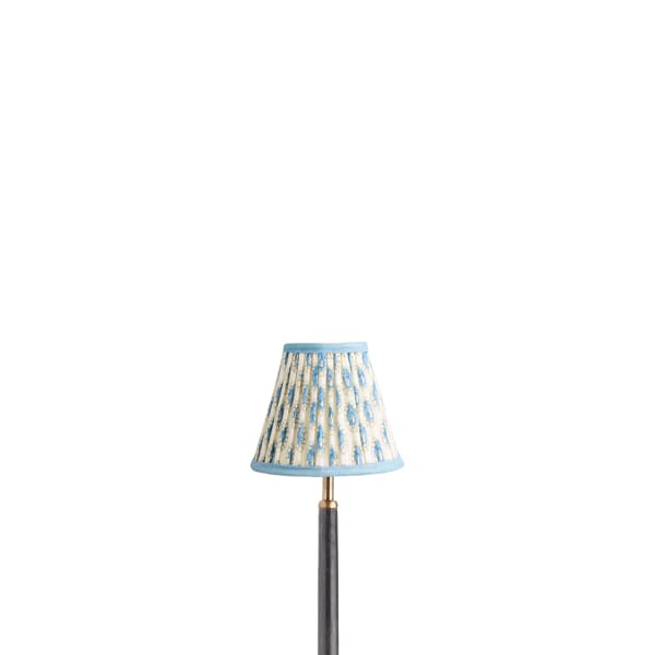 6 inch empire clip on shade in blue and white block printed Dotty gathered cotton by GP & J Baker