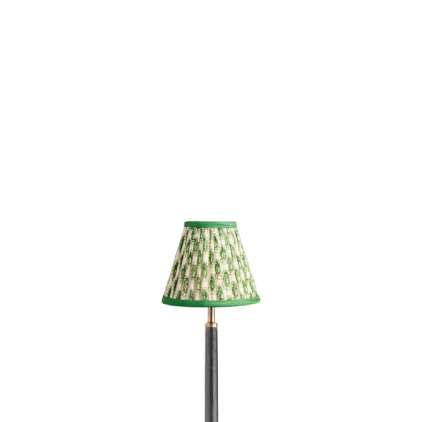 6 inch empire clip on shade in green and white block printed Dotty gathered cotton by GP & J Baker