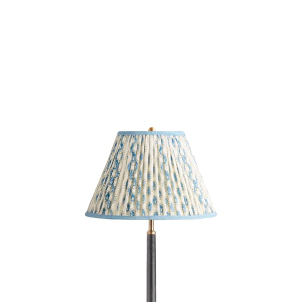 12 inch empire shade in blue and white block printed Dotty gathered cotton by GP & J Baker